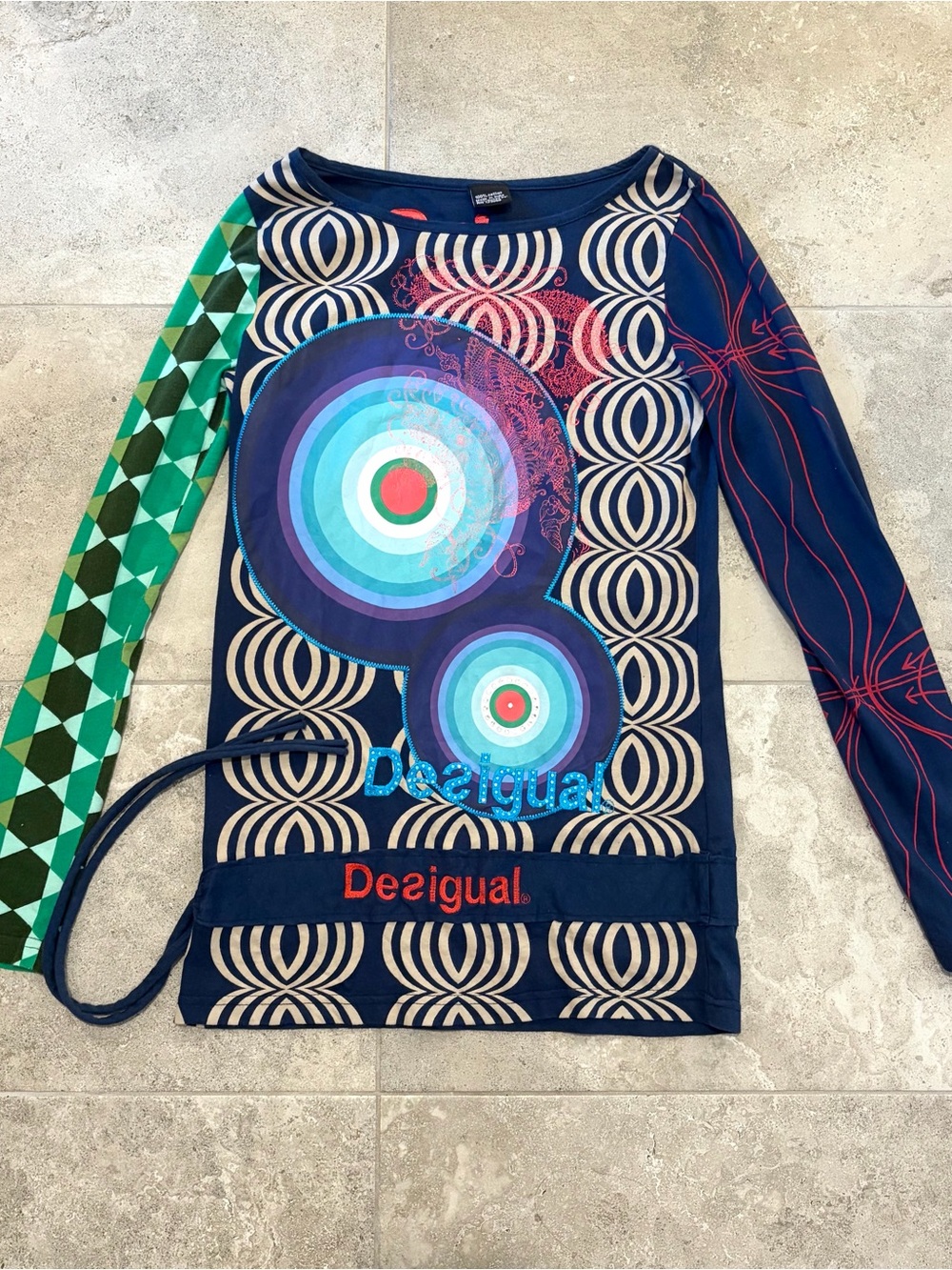 Vintage Y2K Desigual Mixed Print Navy Long Sleeve Top